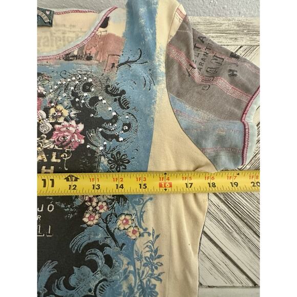 Vintage Y2K Vanilla Sugar Size Medium Jeweled French Floral Whimsy Blouse - Picture 7 of 9